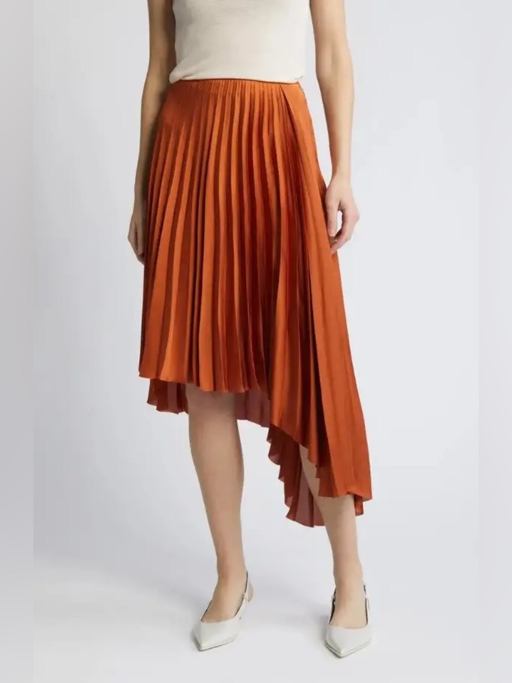 COS Asymmetrical Pleated Midi Skirt - Rust Orange, size 8